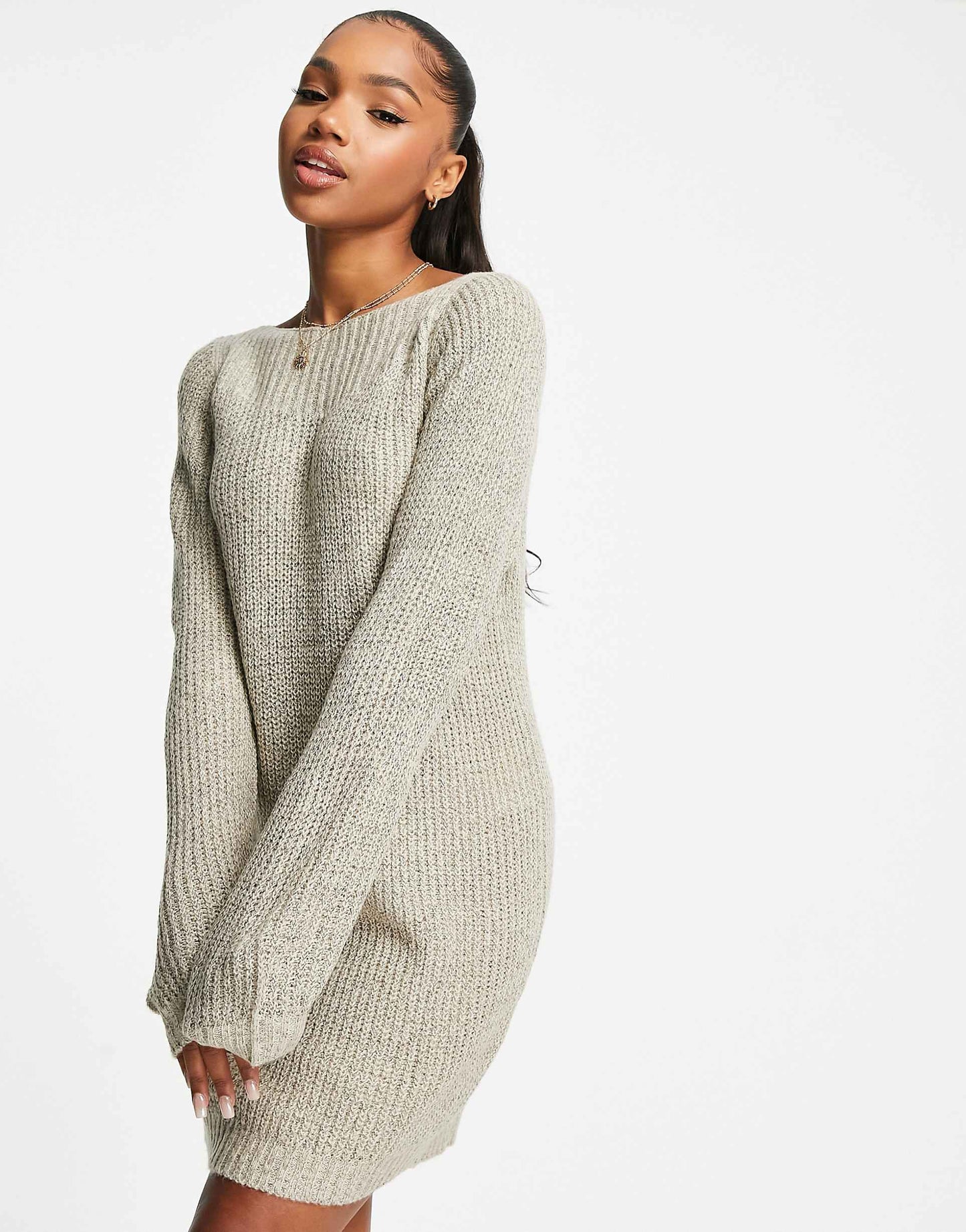 Wide Neck Knitted Mini Jumper Dress