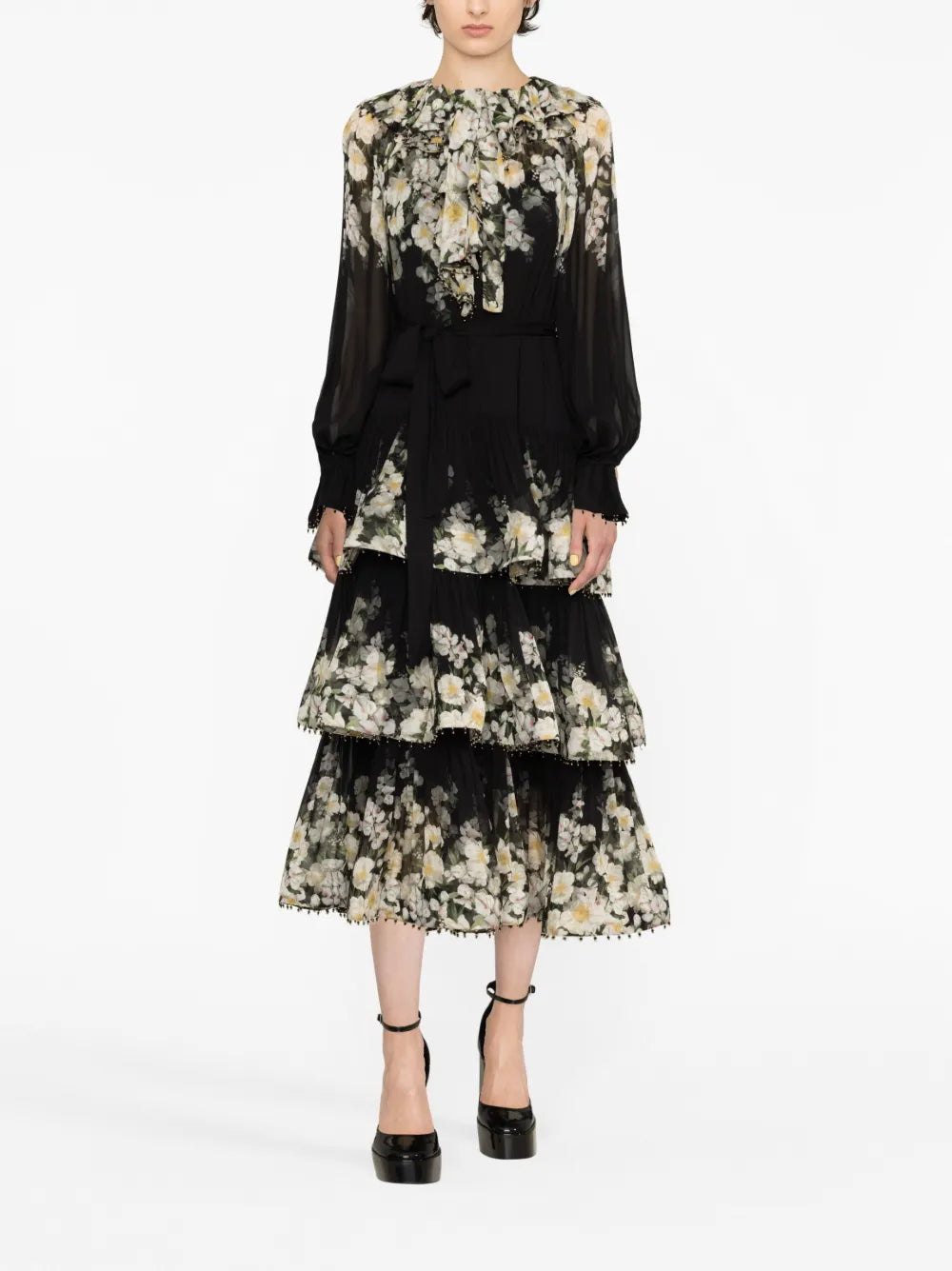 Coaster Floral-Print Tiered Midi Dress