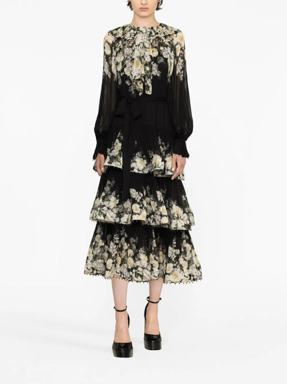 Coaster Floral-Print Tiered Midi Dress