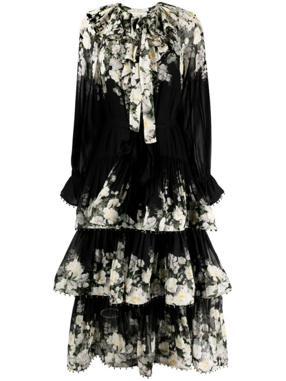 Coaster Floral-Print Tiered Midi Dress