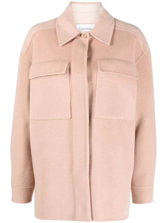 Spread-Collar Wool Shirt Jacket