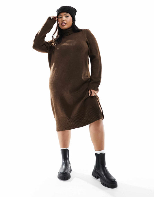 Curve Roll Neck Knitted Dress