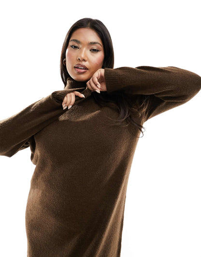 Curve Roll Neck Knitted Dress