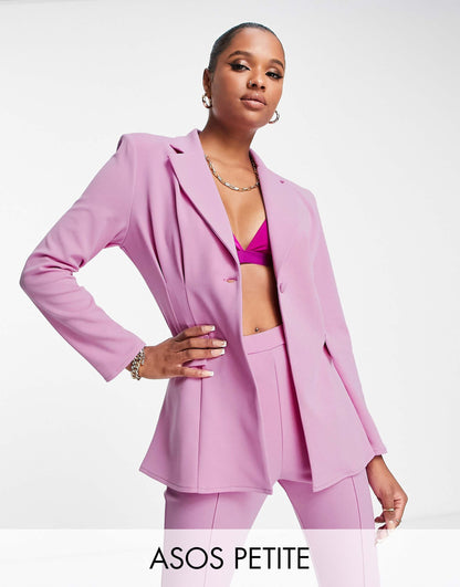 Petite Jersey Suit Strong Shoulder Nipped Waist Blazer