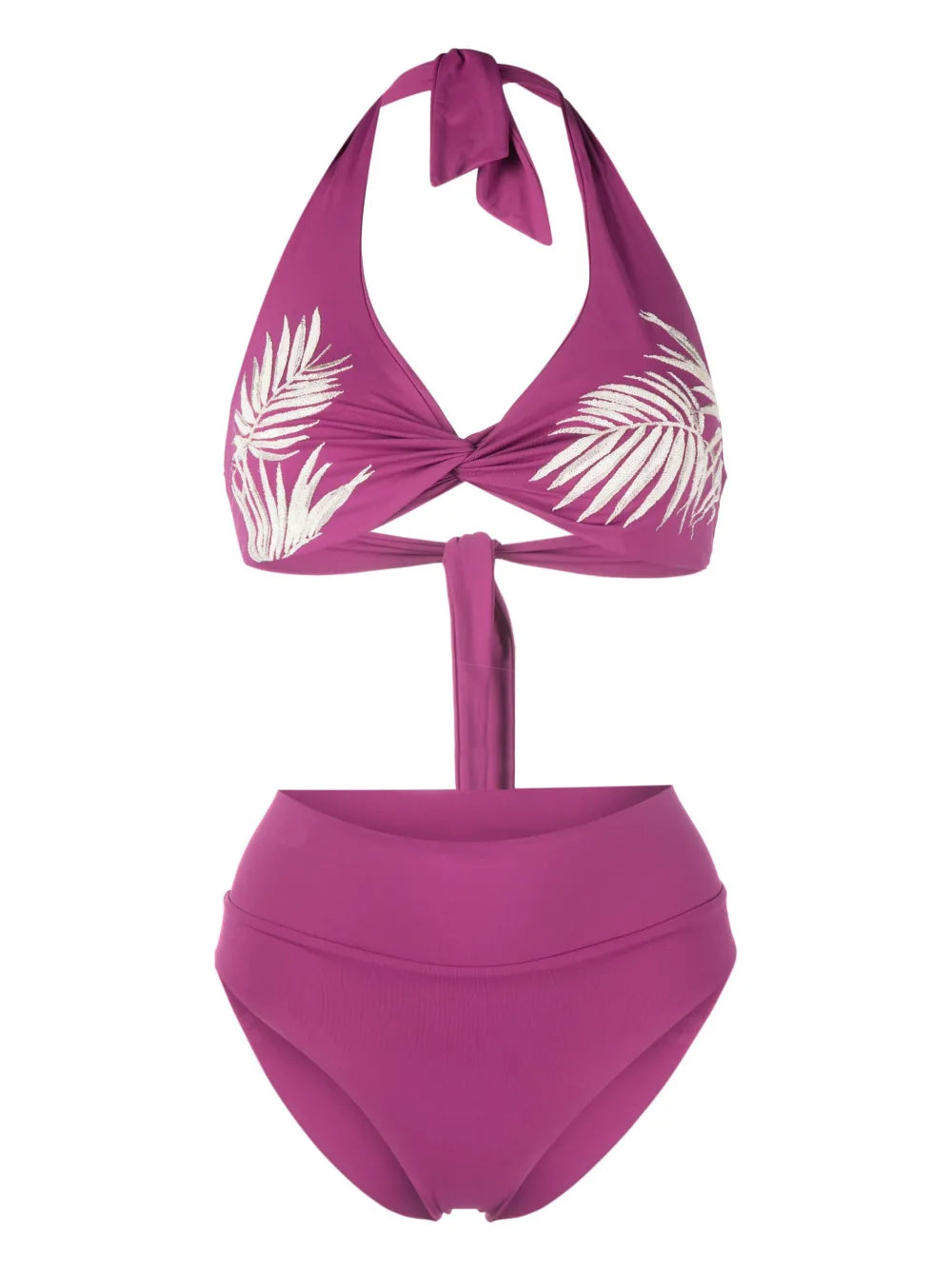 Leaf-Print High-Waisted Bikini