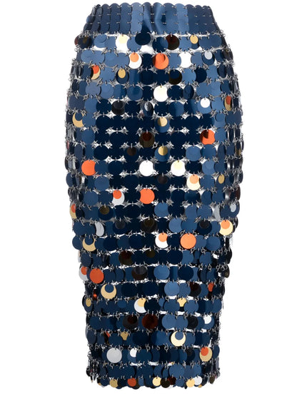 Paillette-Chainmail Pencil Midi Skirt