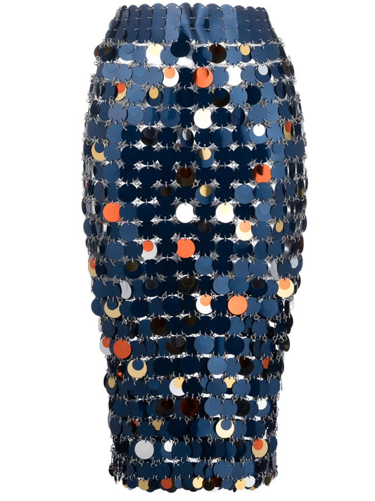 Paillette-Chainmail Pencil Midi Skirt