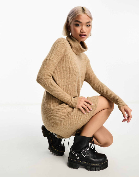 Roll Neck Knitted Mini Jumper Dress