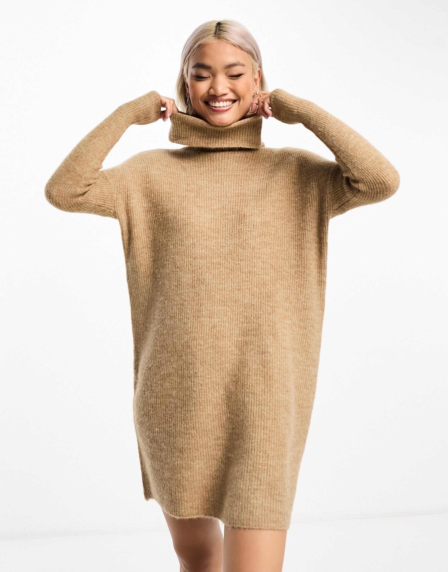 Roll Neck Knitted Mini Jumper Dress