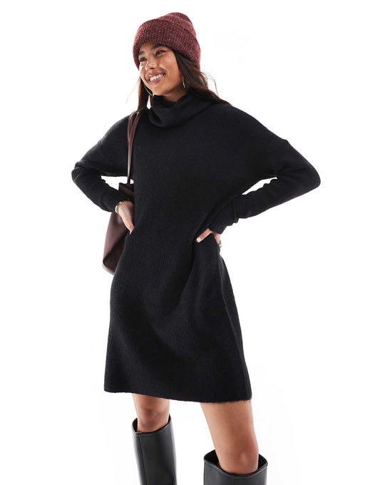 Roll Neck Knitted Mini Jumper Dress