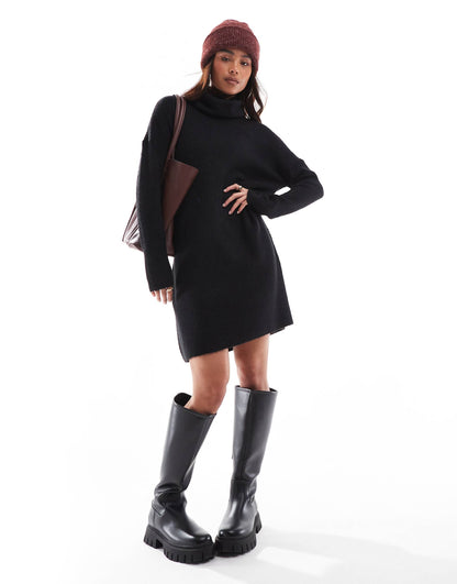 Roll Neck Knitted Mini Jumper Dress