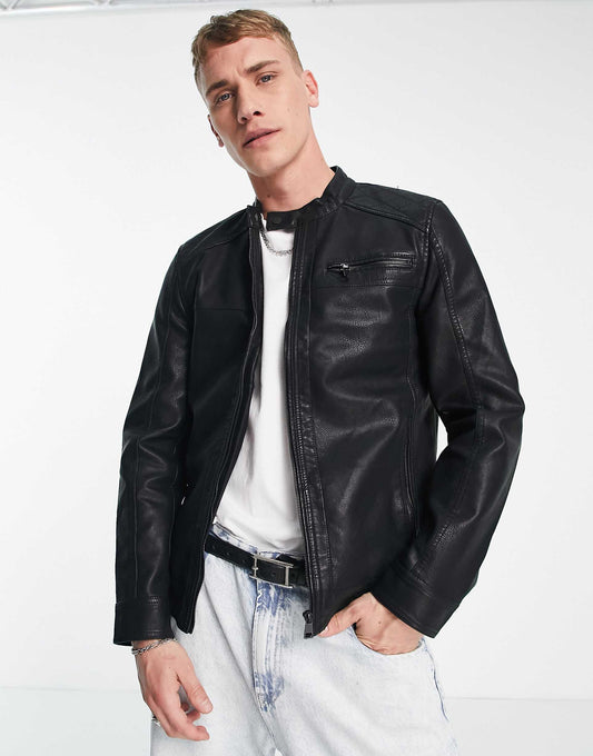 Faux Leather Racer Jacket