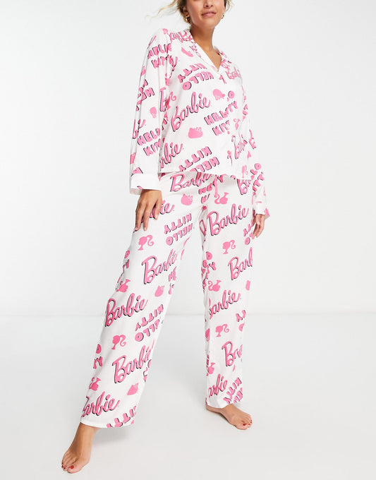 Asos Design Barbie X Hello Kitty Modal Shirt & Trouser Pyjama Set