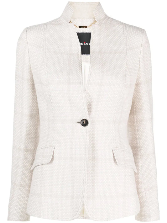 Check-Pattern Single-Breasted Blazer