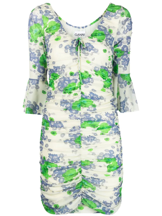 Floral-Print Ruched Minidress