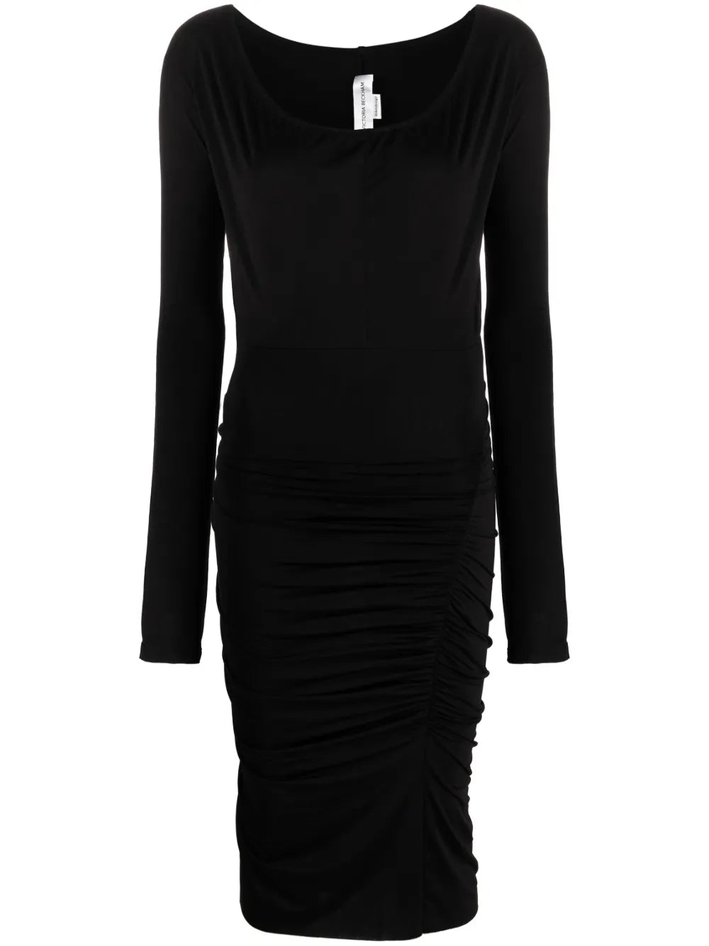 Ruched Long-Sleeve Midi Dress