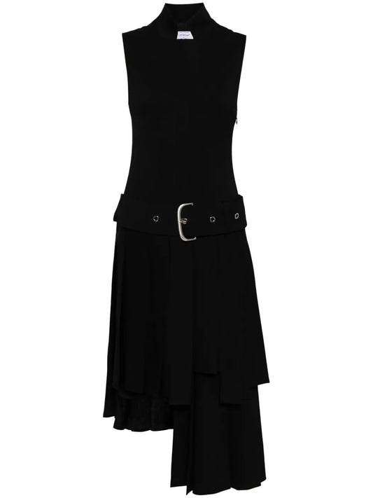 Pleated-Skirt Buckled Dress