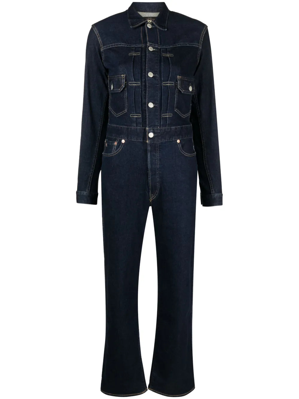 Long-Sleeved Denim Jumpsuit