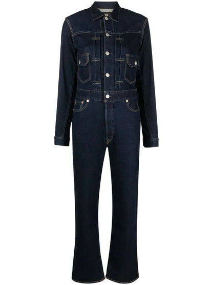Long-Sleeved Denim Jumpsuit