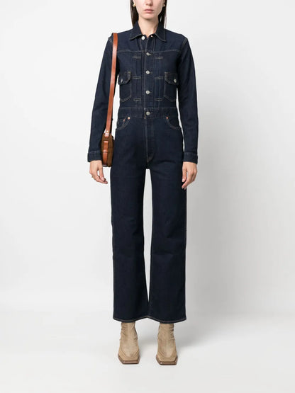 Long-Sleeved Denim Jumpsuit