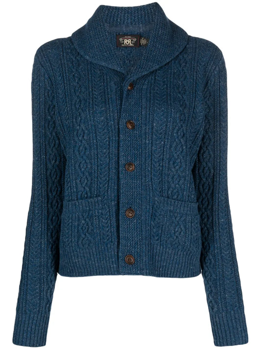 Shawl-Collar Cable-Knit Cardigan