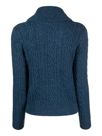 Shawl-Collar Cable-Knit Cardigan
