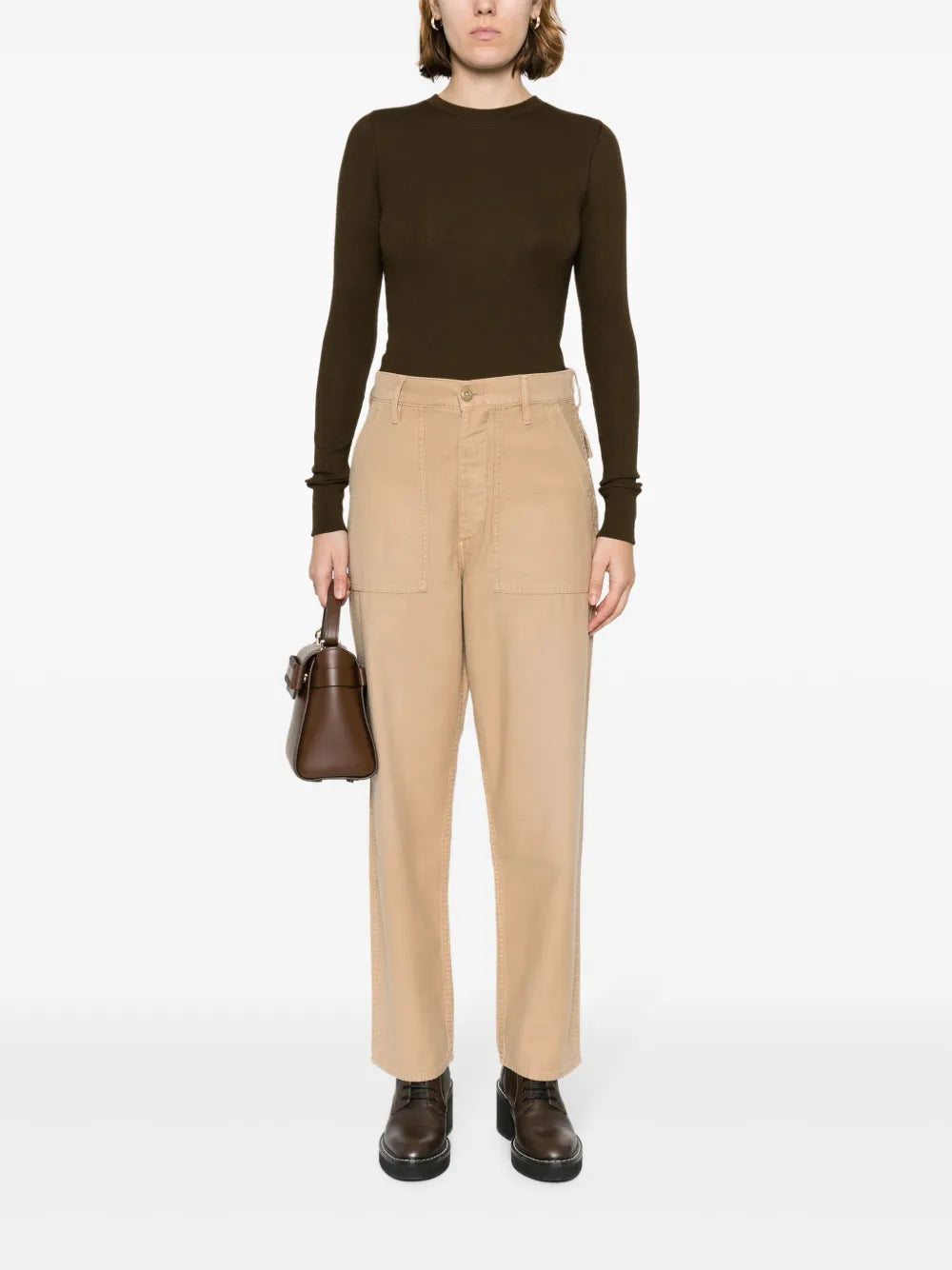 High-Waisted Tapered Cotton Trousers
