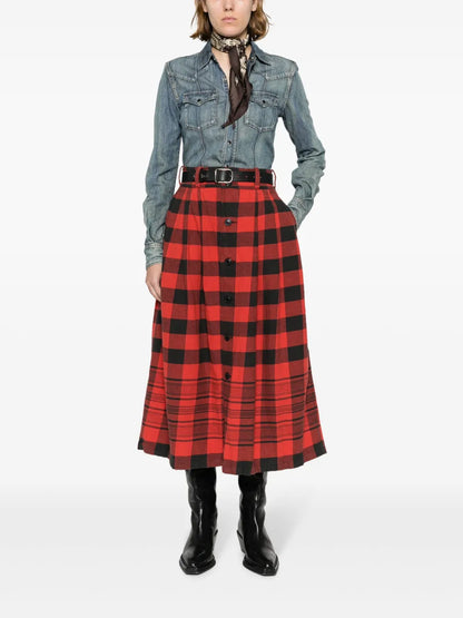 Lewis Check-Print Flared Skirt