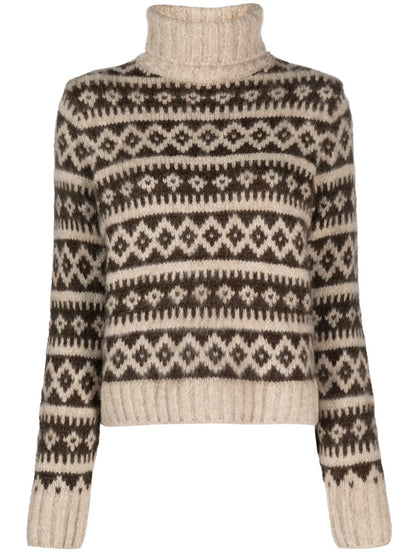 Roll-Neck Intarsia-Knit Jumper