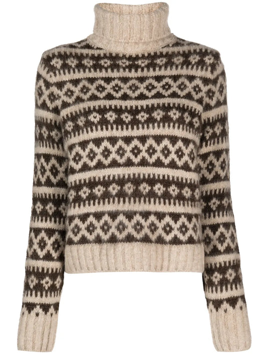 Roll-Neck Intarsia-Knit Jumper