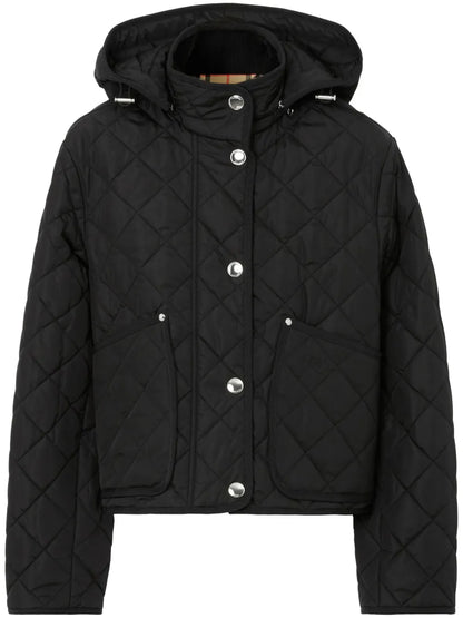 Detachable-Hood Diamond-Quilted Jacket