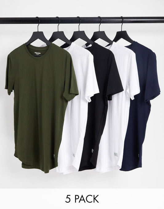 5 Pack Longline Hem Crew T-Shirt