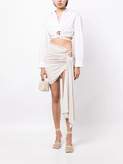 Arced Palm Draped Miniskirt