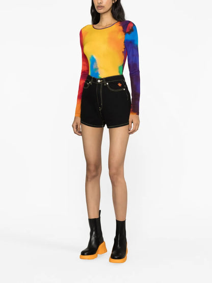 Contrast-Stitch Denim Shorts