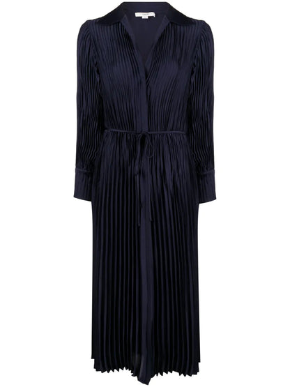 Long-Sleeve Pleated Shirtdress