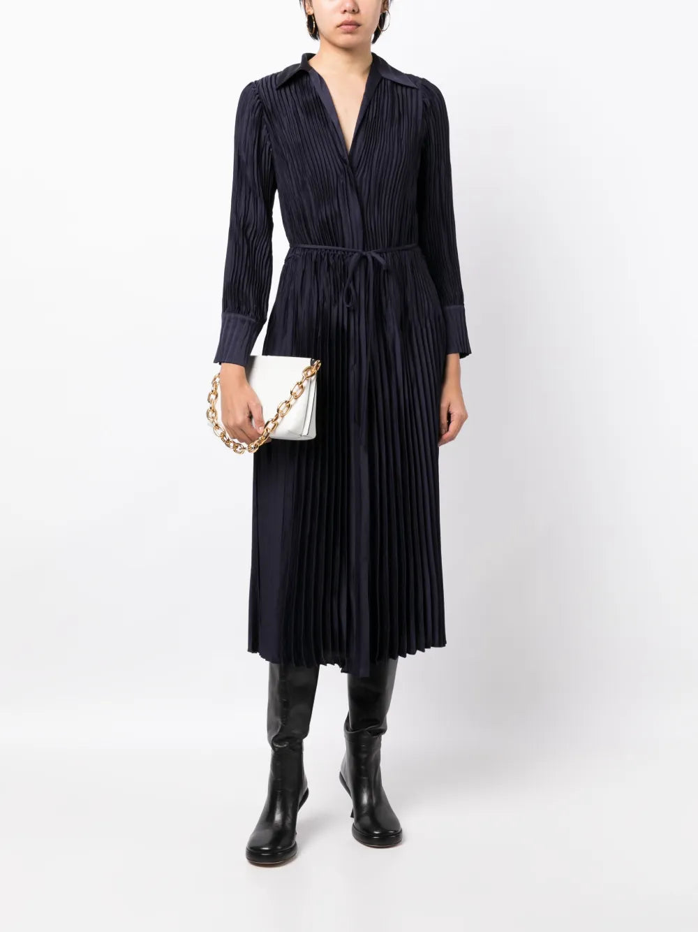 Long-Sleeve Pleated Shirtdress