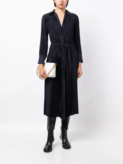 Long-Sleeve Pleated Shirtdress