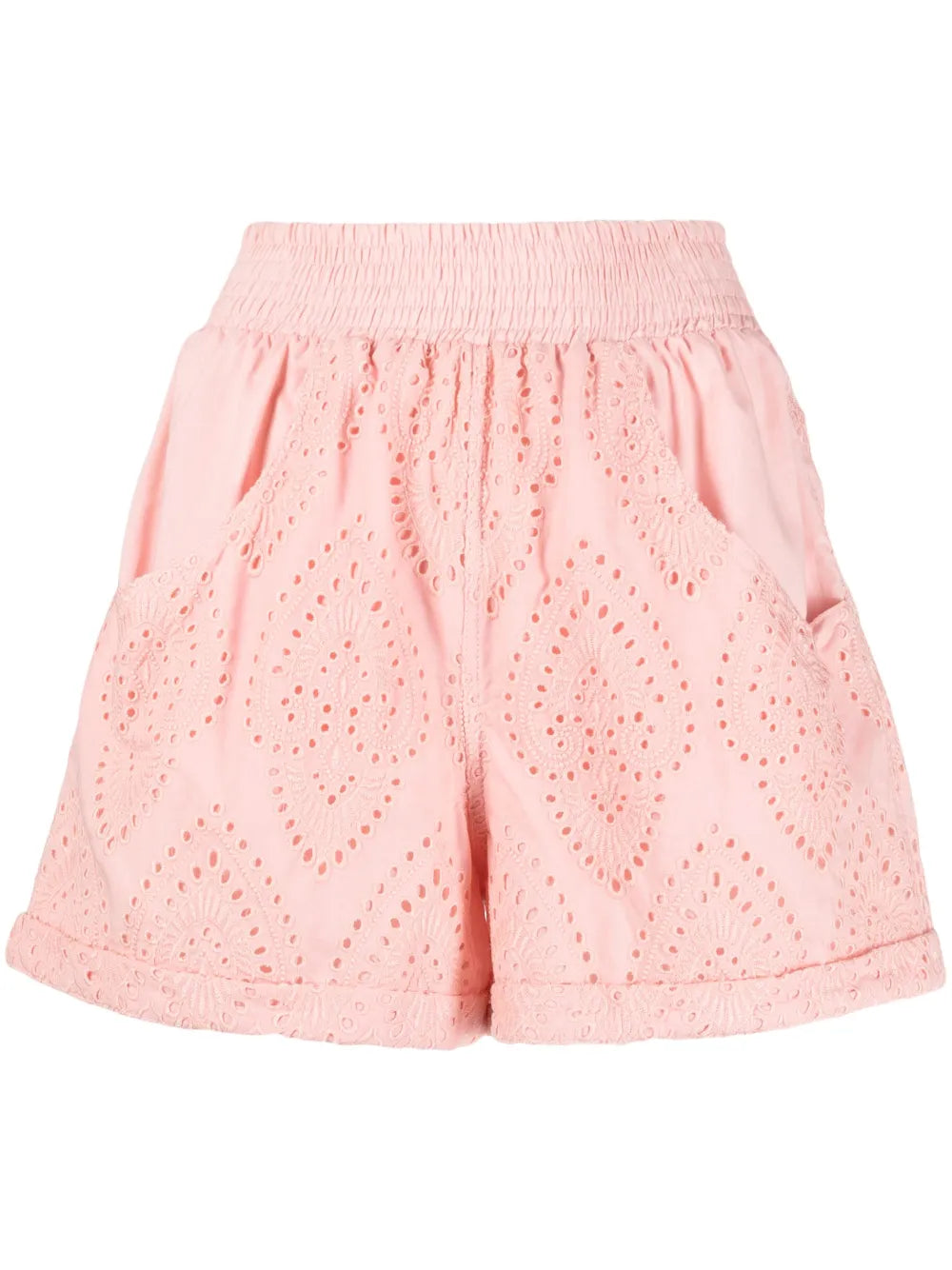 Elasticated-Waistband Lace Shorts