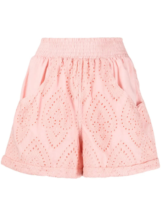 Elasticated-Waistband Lace Shorts