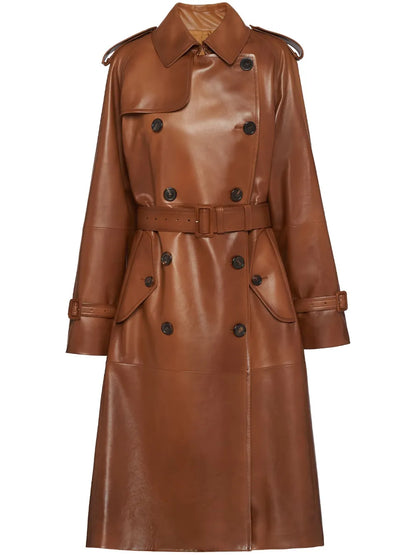 Double-Breasted Leather Coat