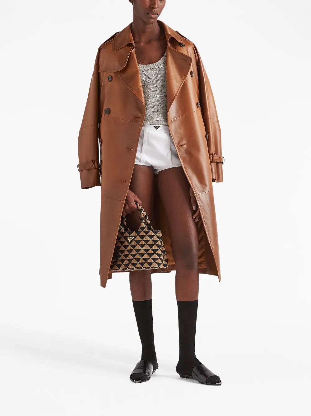 Double-Breasted Leather Coat