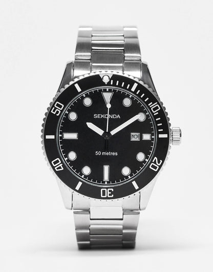 Mens Bracelet Diver Watch With Black Dial