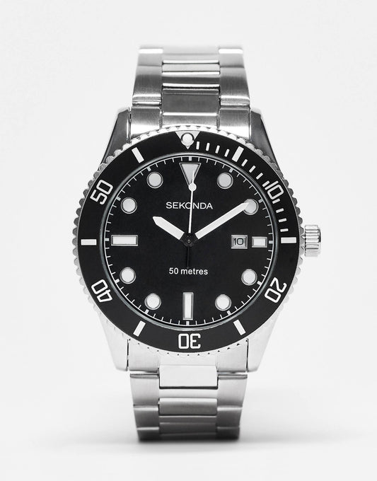 Mens Bracelet Diver Watch With Black Dial