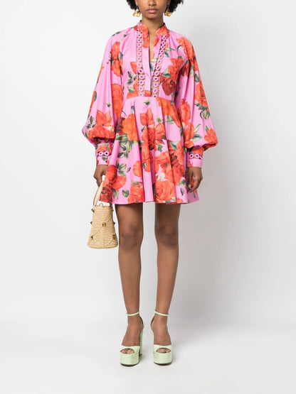 Floral-Print Belted Cotton Dress