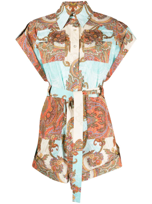 Patterned-Jacquard Cotton Playsuit