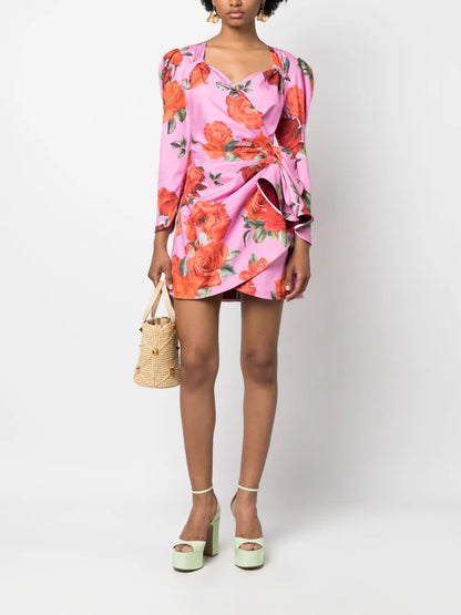 Floral-Print Drape-Detail Dress