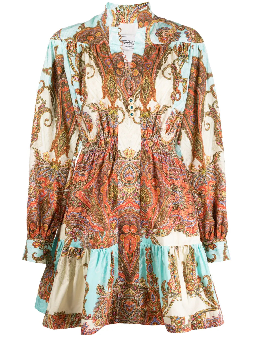 Paisley-Print Long-Sleeve Cotton Dress