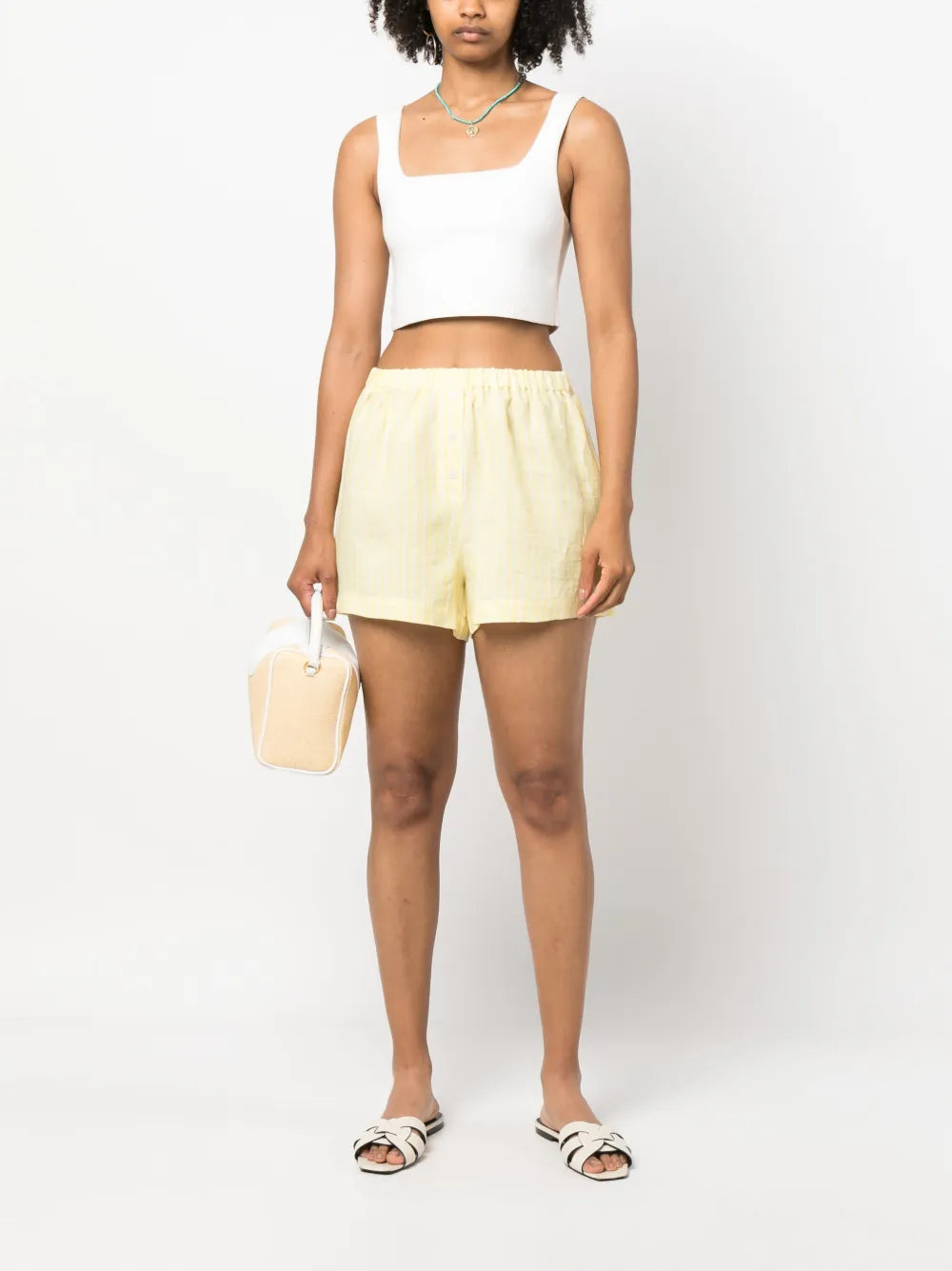 Elasticated-Waistband Striped Linen Shorts