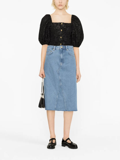 Floral-Print Jacquard Fitted Blouse