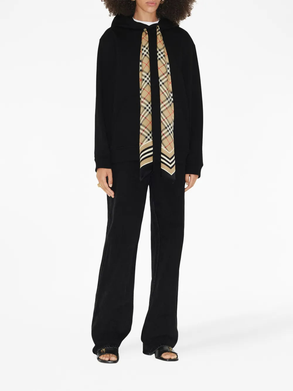 Tartan-Scarf Cotton Hoodie